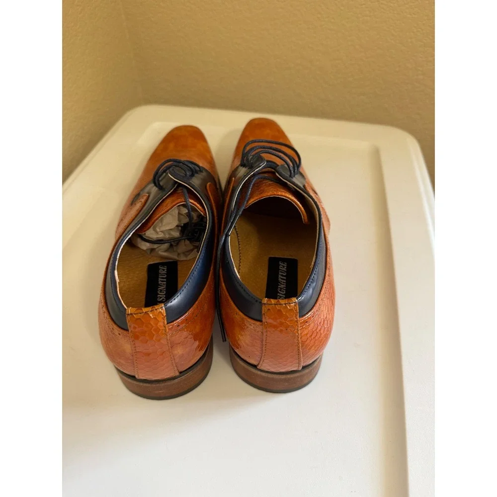 UV Signature Mens Faux Snakeskin Orange Navy Blue Derby Dress Shoes size 11